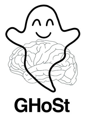 Ghost logo – an outline of a ghost over a brain