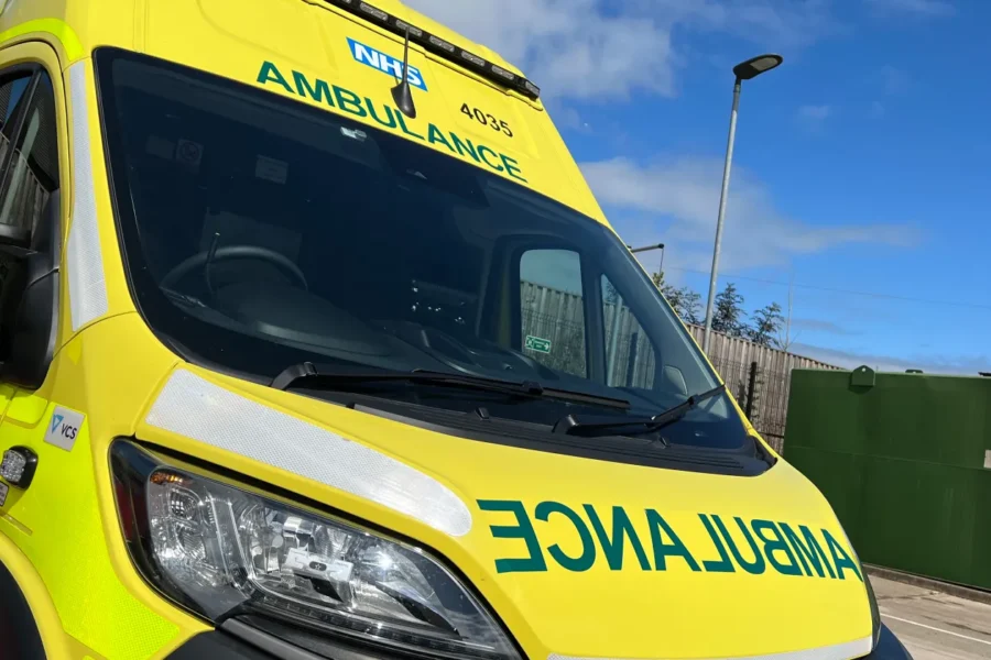 medium close up of the front of an ambulance