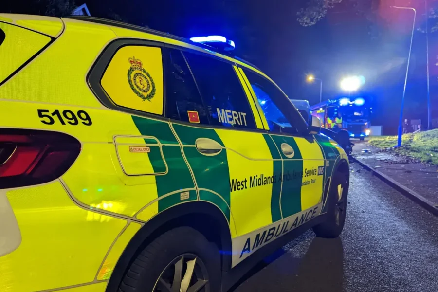 MERIT ambulance car at night with the lights on