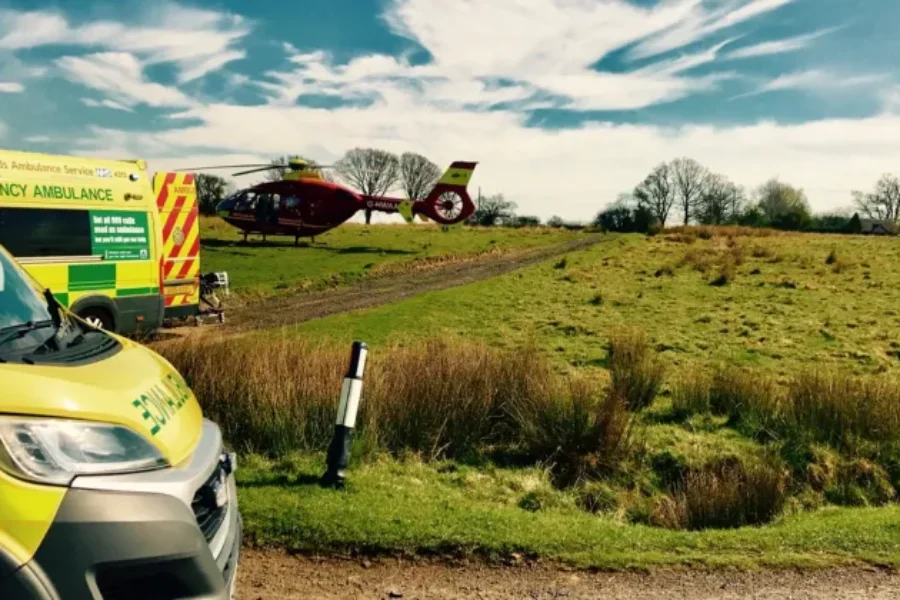 Ambulances and helicopter